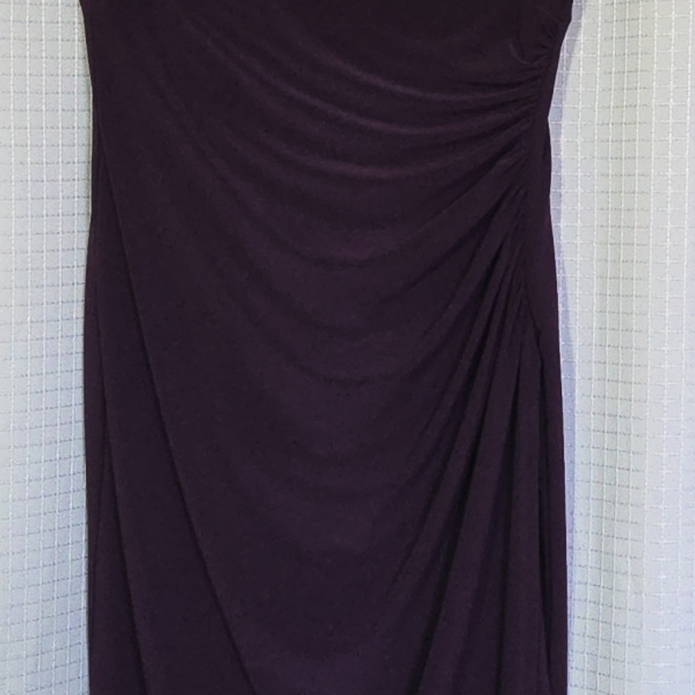 Lauren Ralph Lauren Dress Size 8 Faux Wrap Ruched V Neck Purple Dress - Picture 2 of 9